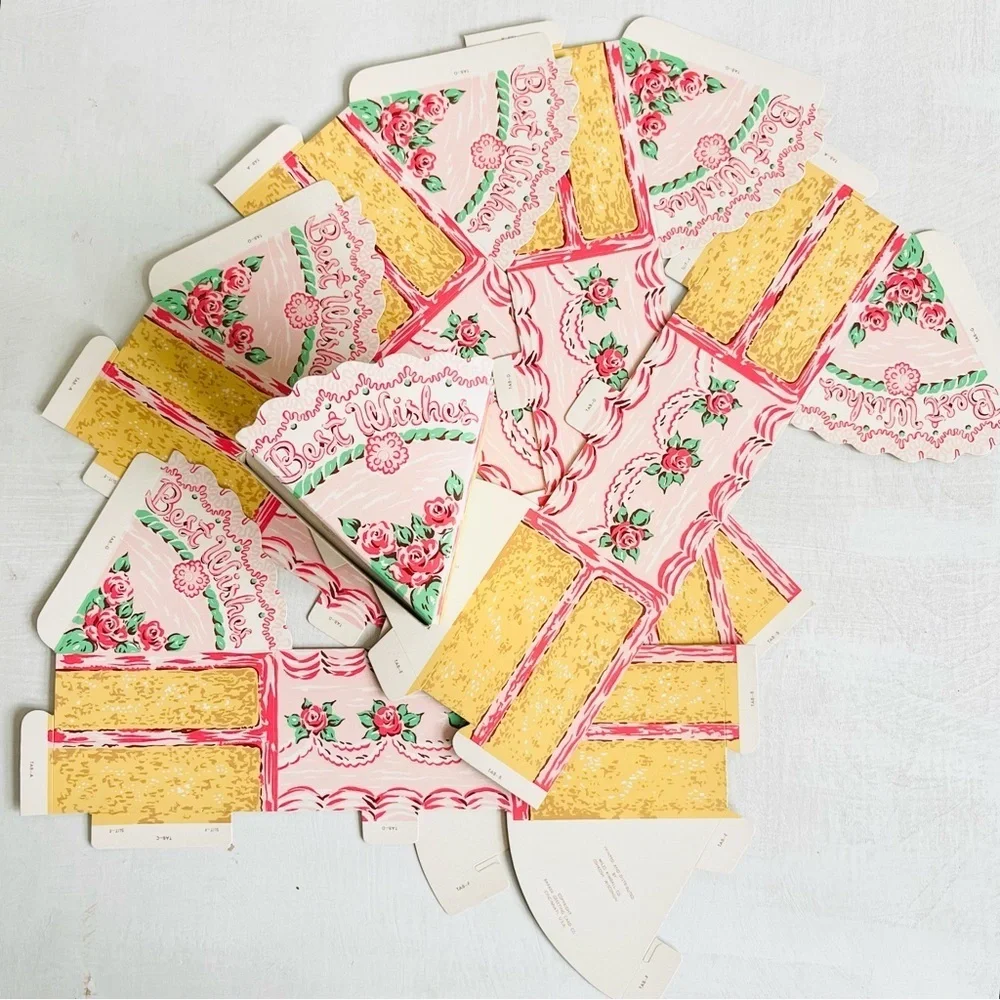 [Miles Kimball] Vintage Party 6 Big Cake Slices Cake Foldable Favor Boxes